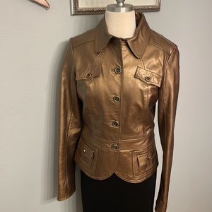 Vintage 90s Cache metallic bronze brown leather jacket size 6